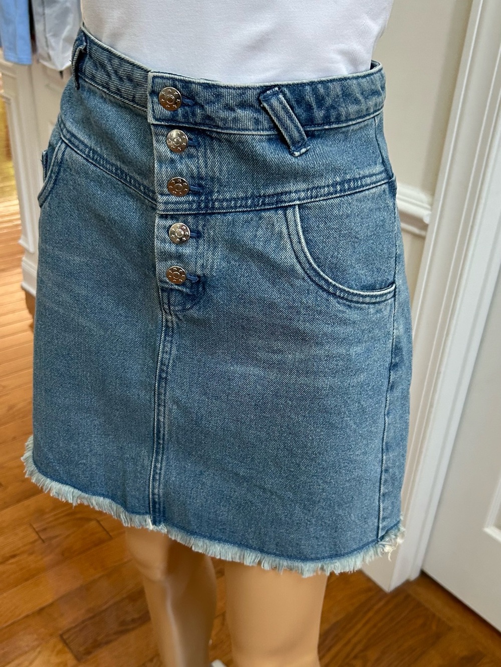 Light Blue Denim Button-Front Mini Skirt